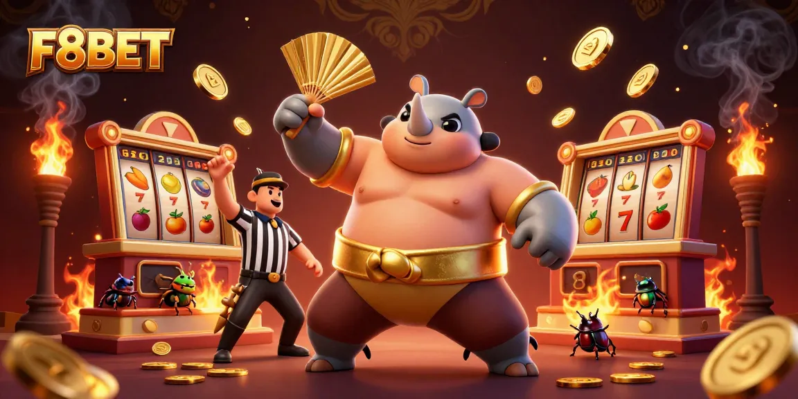 Win big with F8BET as a rhinoceros beetle champion sends coins flying in a vibrant casino