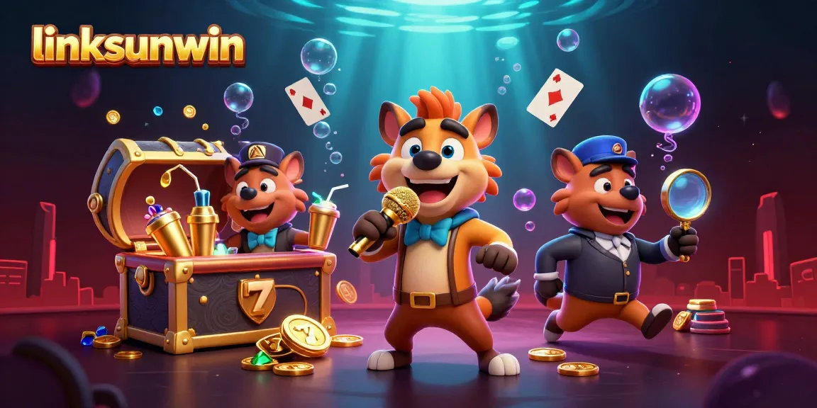 Engage with linksunwin's vibrant casino scene featuring hyenas in a comedy club atmosphere.
