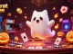 Experience baccarat online excitement with a friendly ghost cat and bat in a haunted casino scene.