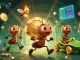 Experience the thrilling heist of ants transporting a golden poker chip with ok8386 amidst vibrant crypto elements.