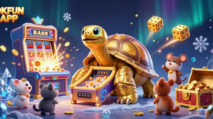 Experience the thrill of winning big with OKFUN APP at a vibrant casino game lobby overflowing with excitement.
