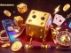 Engage with taigamebancaanxu in a vibrant 3D casino scene filled with golden dice and cryptocurrency elements.