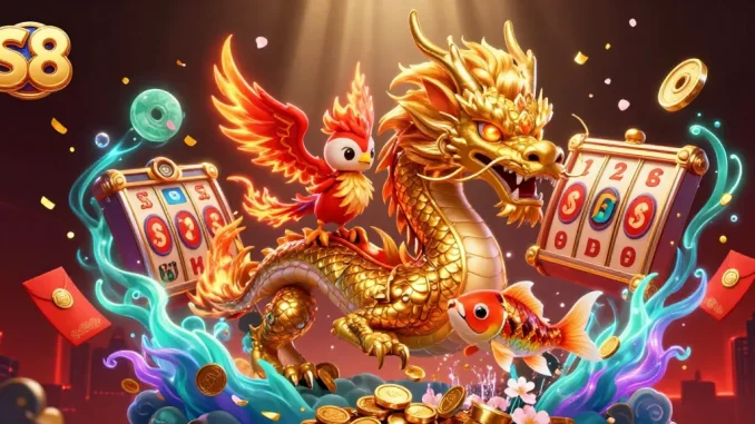 S8 offers an exhilarating online casino experience with stunning dragons and lucky symbols.
