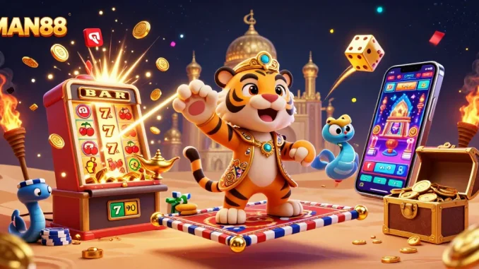 Experience thrilling wins with MAN88 in an exciting 3D casino scene bursting with energy!