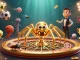 Experience thrilling moments with 8XBET as a fly nervously bets near a roulette wheel made by a golden spider.