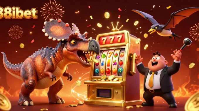 Experience the vibrant 88ibet casino scene with a pachycephalosaurus winning a jackpot!
