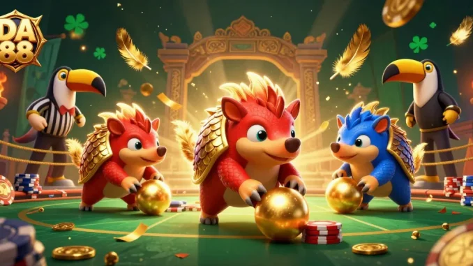Engage with DA 88 as rival pangolins bowl through poker chips in an animated casino showdown