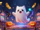 ZBET brings excitement with a ghost cat in a haunted casino scene with glowing jack-o-lanterns.