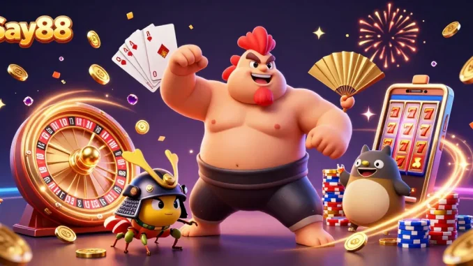 Join Say88 players for an exciting gaming experience featuring colorful characters and dynamic casino elements.