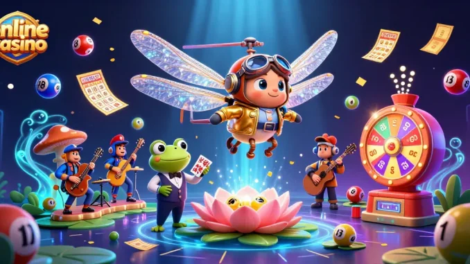 Experience the thrill of an online casino with vibrant characters and dynamic game elements.