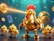Engage with QS88's exciting features as golden rooster robot leads with crypto themes in a thrilling casino backdrop.