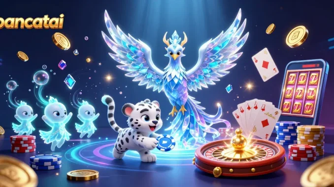 Engage with bancatai's vibrant casino-themed illustration, featuring fantasy elements and dynamic game symbols.
