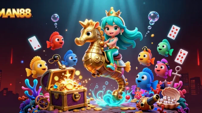 Join the thrilling adventure with MAN88 in an exciting underwater casino world filled with treasures and colorful characters.