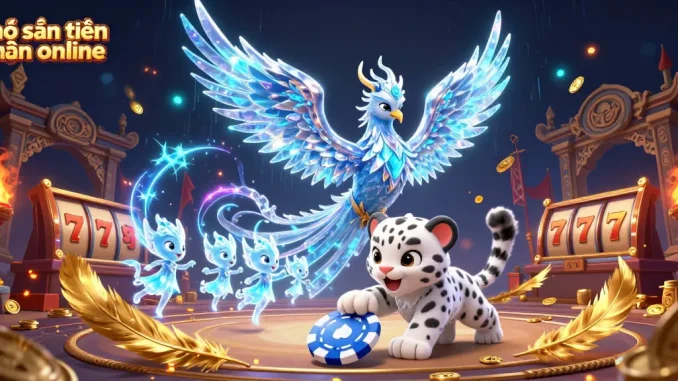 Engage in thợ săn tiền thưởng online with our vibrant 3D illustration featuring epic characters and casino elements.