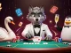 Engage with three card poker online in a vibrant, dynamic casino scene featuring rich character interactions.