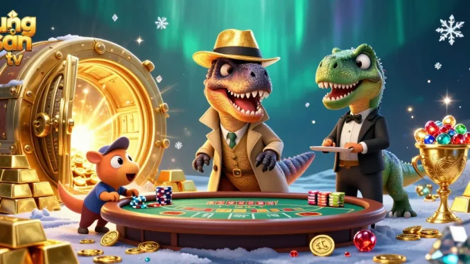 Experience the thrilling world of lương sơn tv with velociraptor card counter and stegosaurus pit boss in this dynamic blackjack scene.