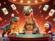 Engage with the adventurous KUWIN casino scene featuring a towering brontosaurus and vibrant gaming elements.