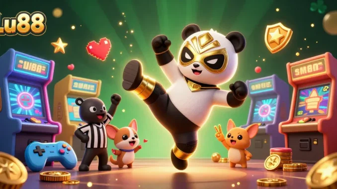 Experience thrilling gameplay with Lu88's dynamic gaming scene featuring engaging characters and vibrant casino elements.