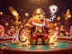 Engage with kèo nhà cái 5 online in this dynamic casino illustration showcasing a poker-themed arena.