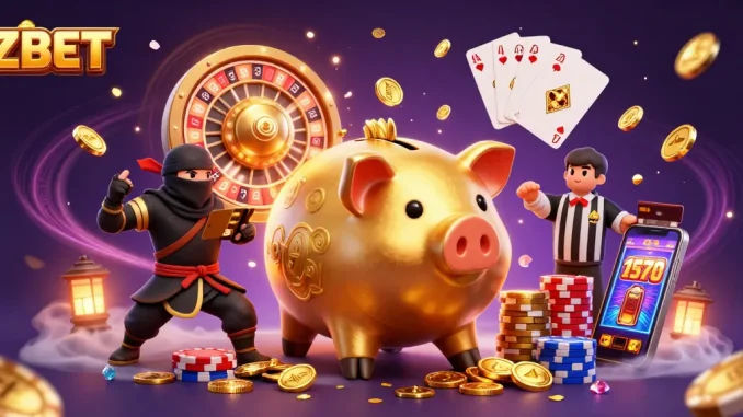 ZBET: Experience thrilling wins with an action-packed 3D casino illustration featuring dynamic characters and vibrant gameplay elements.