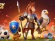 Engaging parlay judi bola action with knights, sports elements, and dynamic setting.