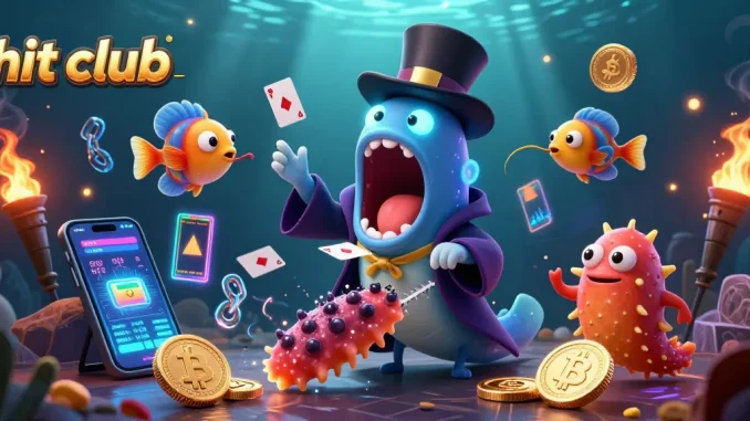 Experience the excitement of hit club with a magical underwater casino scene featuring vibrant characters and crypto elements.