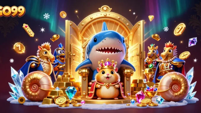 Experience exciting gameplay with GO99 in a vibrant 3D casino scene featuring a golden hamster king.