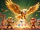 ZBET showcases a 3D golden eagle amidst holographic playing cards, capturing the thrill of online gaming.