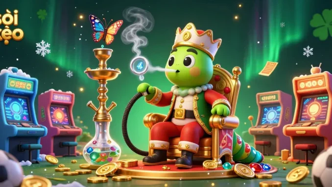 Soi kèo sports betting scene featuring a whimsical caterpillar, vibrant game elements, and dynamic visuals.