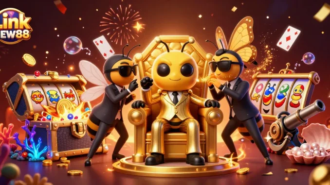 Experience the animated whimsy of Link NEW88 with a lively casino scene filled with energy.