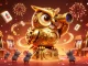 Experience vibrant gaming with 868vip as the golden owl oversees slot machines and festive elements.