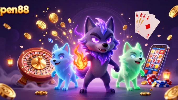 Experience thrilling gaming with open88's vibrant casino world featuring animated characters and dynamic elements.