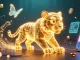 Engage with MAN88 as a golden tiger navigates a dynamic casino landscape full of crypto elements.
